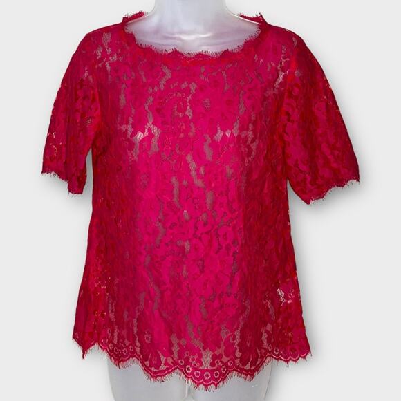 ANTHROPOLOGIE Vanessa Virginia Dark Pink Swiftie Lace Short Sleeve Top Size XS - Picture 2 of 5